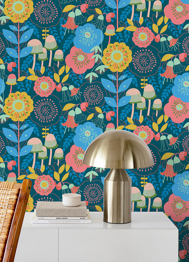dream-garden-teal-peel-and-stick-wallpaper-york-wallcoverings-mcs6397 - York Wallcoverings Wallpaper