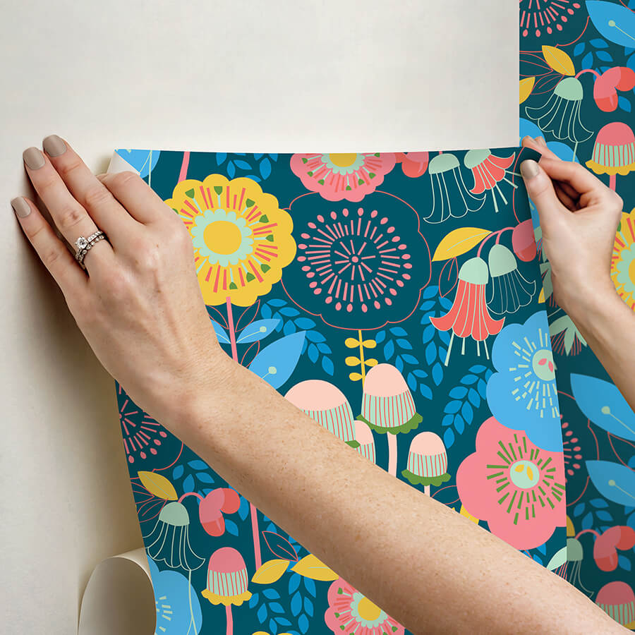 dream-garden-teal-peel-and-stick-wallpaper-york-wallcoverings-mcs6397 - York Wallcoverings Wallpaper