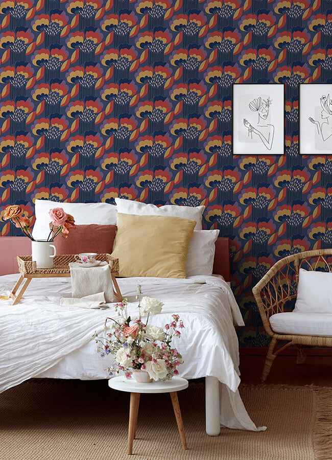 Retro Esme Navy Peel & Stick Wallpaper - York Wallcoverings - MCS6400 - York Wallcoverings Wallpaper