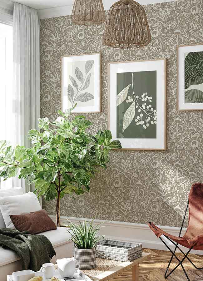 Jeani Light Brown Peel and Stick Wallpaper - York Wallcoverings - MCS6403 - York Wallcoverings Wallpaper
