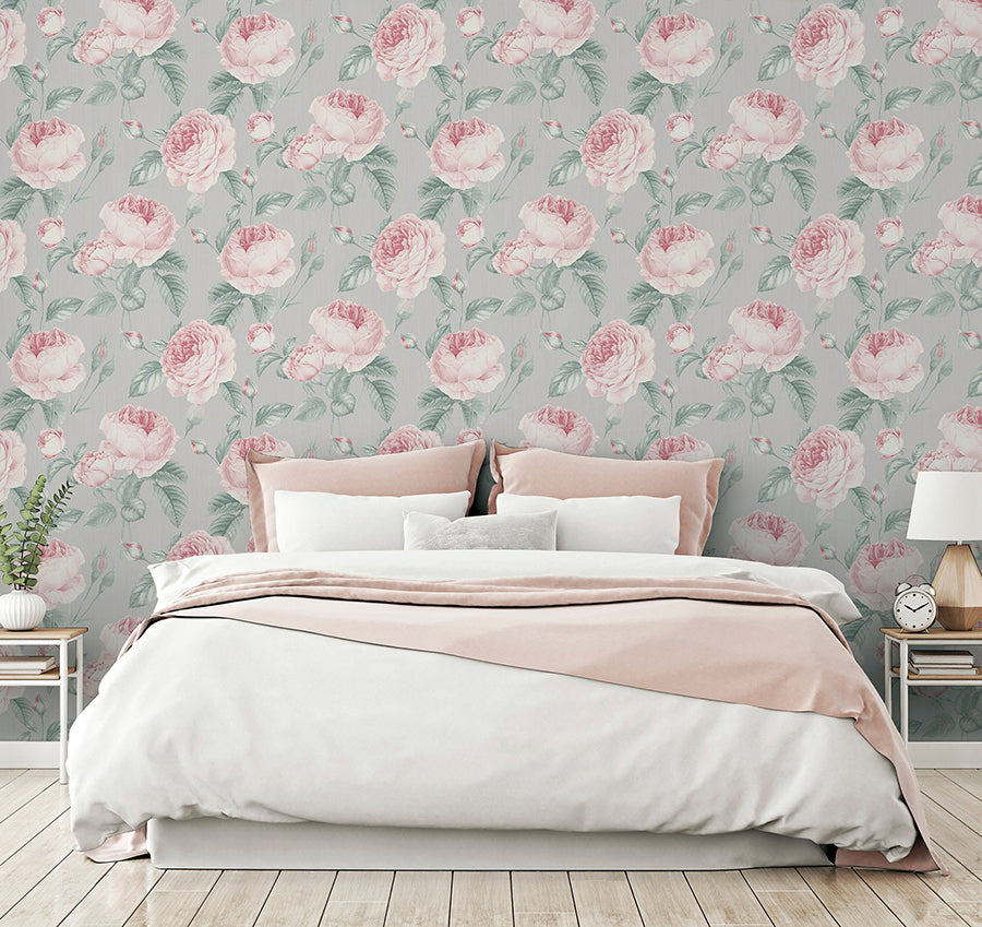 rosaline-light-grey-floral-wallpaper-york-wallcoverings-ah251907 - York Wallcoverings Wallpaper