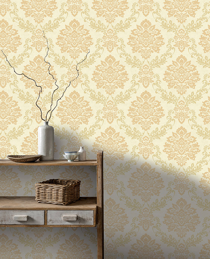 harriet-khaki-damask-wallpaper-york-wallcoverings-ah290403 - York Wallcoverings Wallpaper