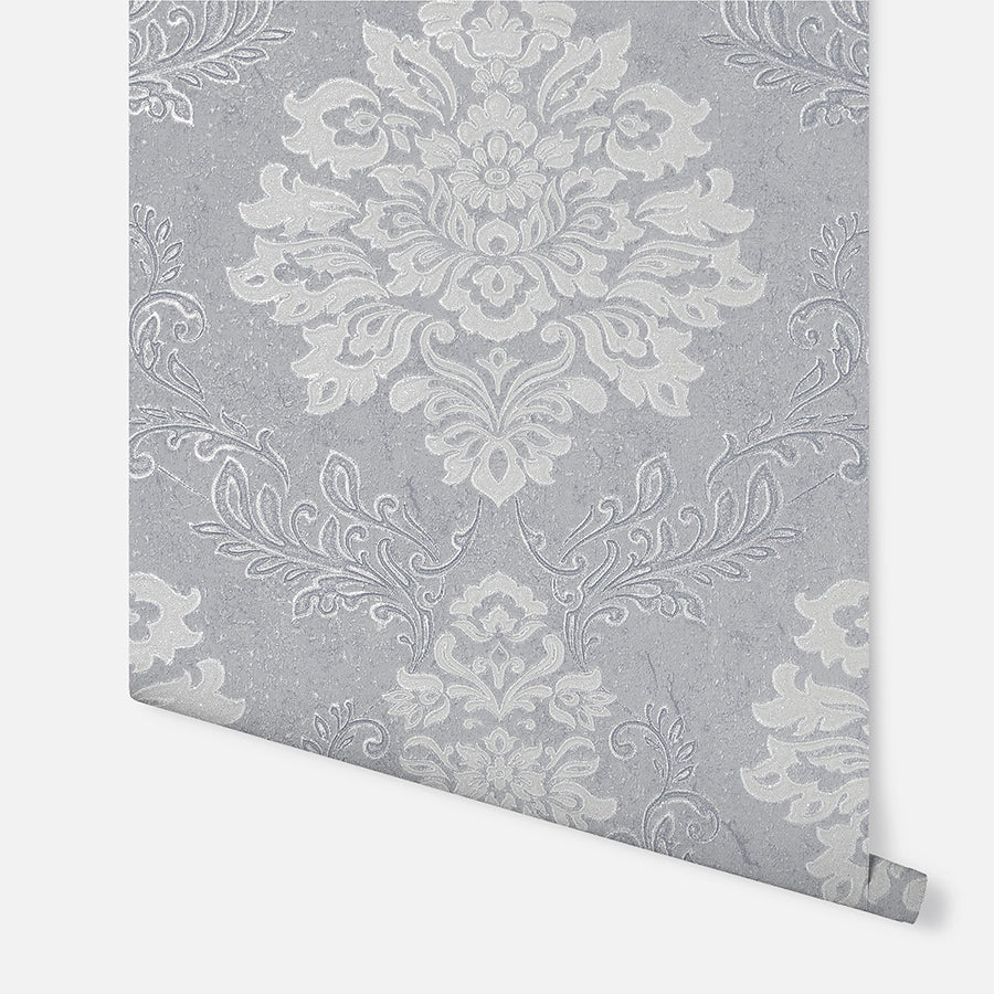 harriet-silver-damask-wallpaper-york-wallcoverings-ah290406 - York Wallcoverings Wallpaper