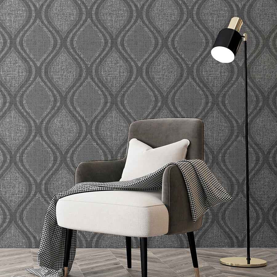 Ignatius Charcoal Ogee Wallpaper - York Wallcoverings - AH295100 - York Wallcoverings Wallpaper