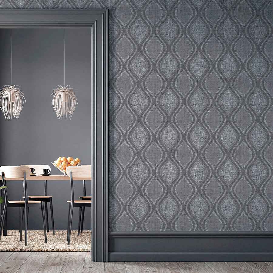 Ignatius Charcoal Ogee Wallpaper - York Wallcoverings - AH295100 - York Wallcoverings Wallpaper