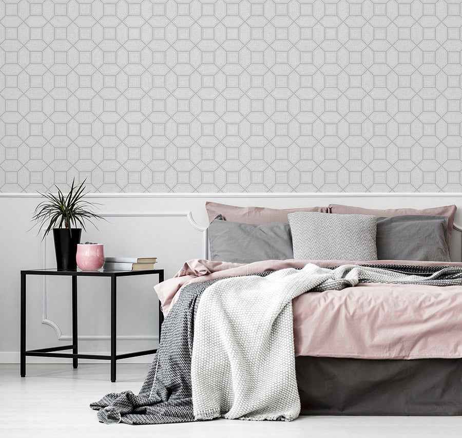 Marjorie Silver Trellis Wallpaper - York Wallcoverings - AH295603 - York Wallcoverings Wallpaper