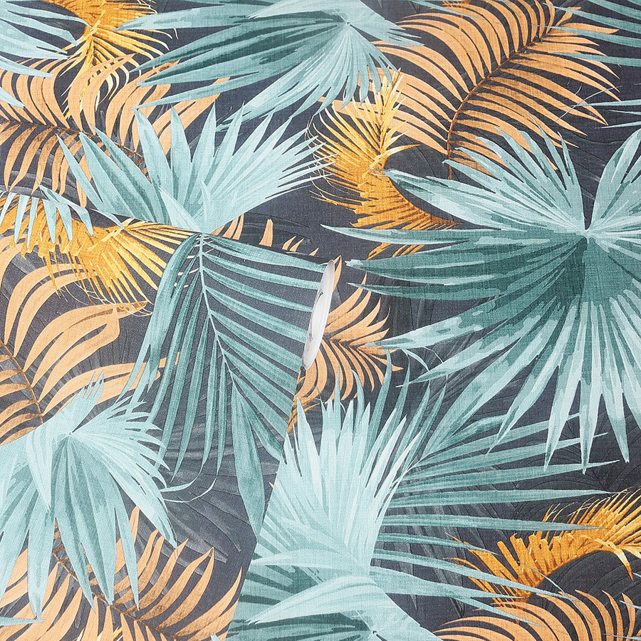 esau-teal-jungle-palms-wallpaper-york-wallcoverings-ah296005 - York Wallcoverings Wallpaper