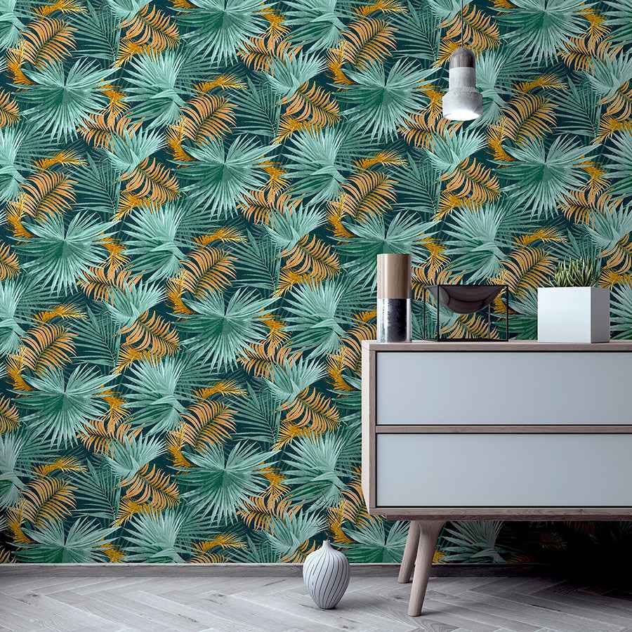 Esau Teal Jungle Palms Wallpaper - York Wallcoverings - AH296005 - York Wallcoverings Wallpaper