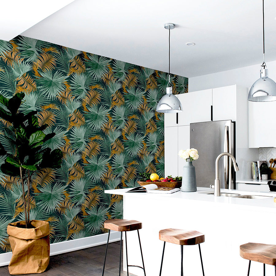 esau-teal-jungle-palms-wallpaper-york-wallcoverings-ah296005 - York Wallcoverings Wallpaper