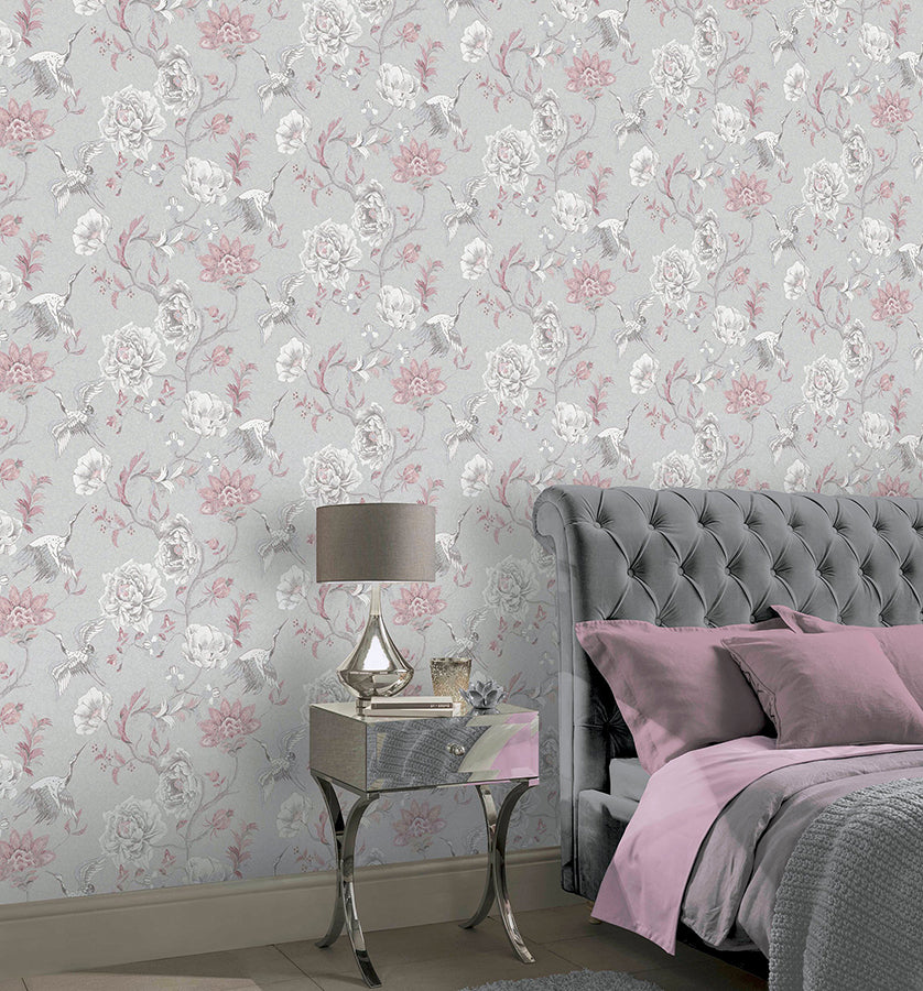 maggie-light-grey-cranes-wallpaper-york-wallcoverings-ah297400 - York Wallcoverings Wallpaper