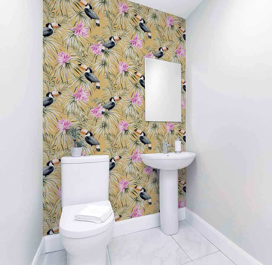 Emmeline Yellow Toucan Wallpaper - York Wallcoverings - AH298301 - York Wallcoverings Wallpaper