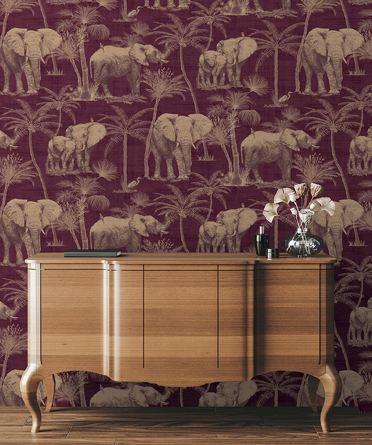 adelia-maroon-elephant-grove-wallpaper-york-wallcoverings-ah610701 - York Wallcoverings Wallpaper