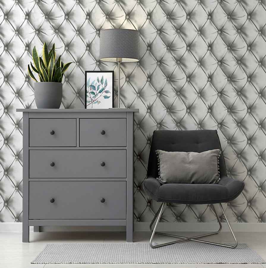 Ella Silver Tufted Wallpaper - York Wallcoverings - AH618104 - York Wallcoverings Wallpaper