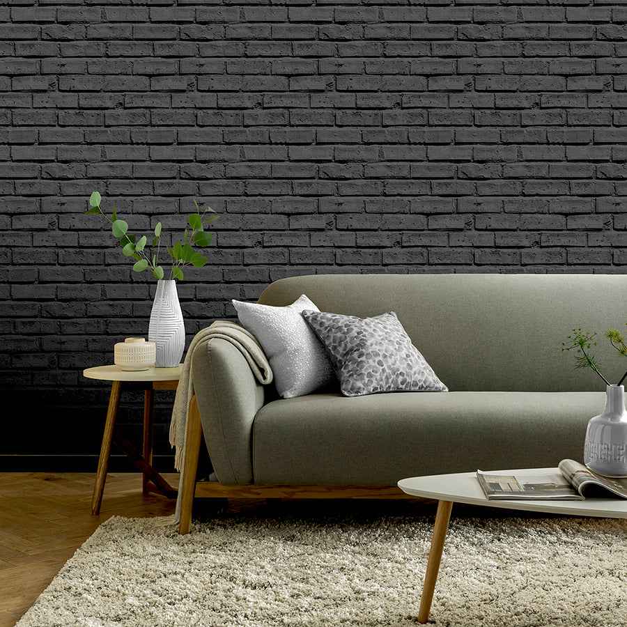 Abner Black Brick Wallpaper - York Wallcoverings - AH623007 - York Wallcoverings Wallpaper