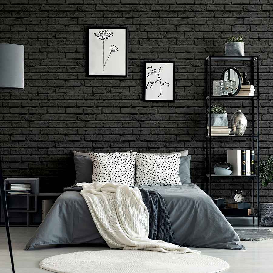 Abner Black Brick Wallpaper - York Wallcoverings - AH623007 - York Wallcoverings Wallpaper