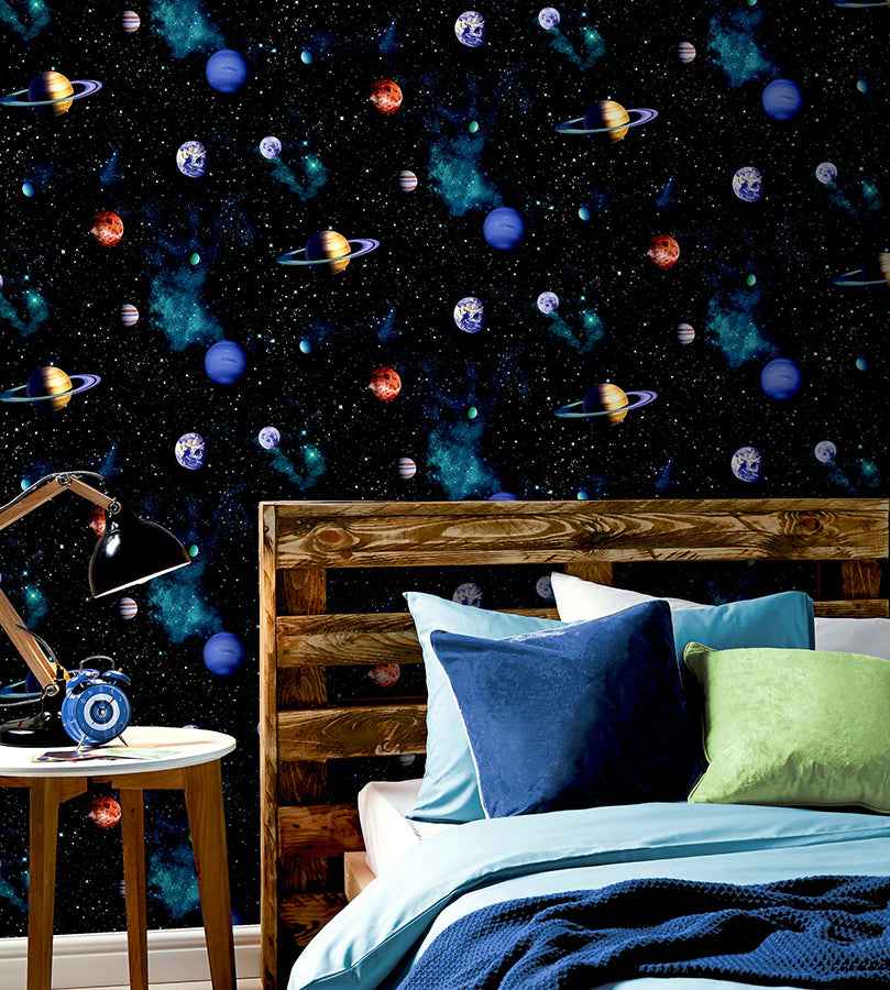 Albert Black Cosmos Wallpaper - York Wallcoverings - AH668100 - York Wallcoverings Wallpaper