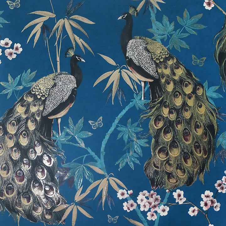 Takara Teal Opulent Peacock Wallpaper - York Wallcoverings - AH692505 - York Wallcoverings Wallpaper