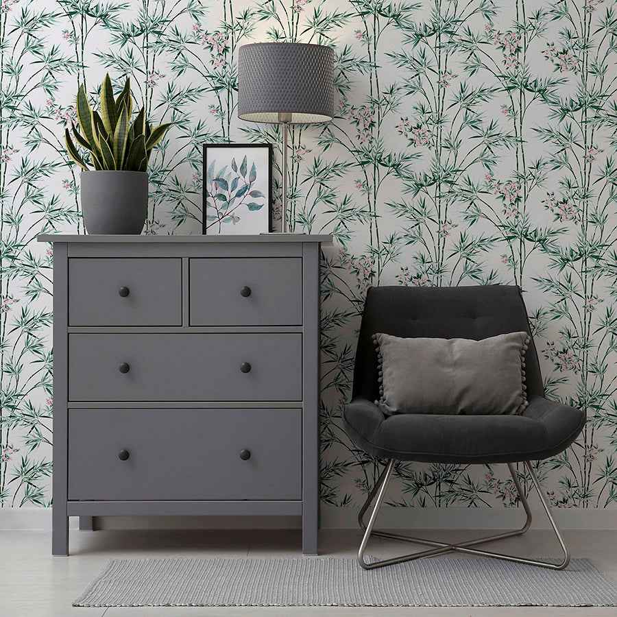 Ayumi White Glitter Bamboo Wallpaper - York Wallcoverings - AH692509 - York Wallcoverings Wallpaper