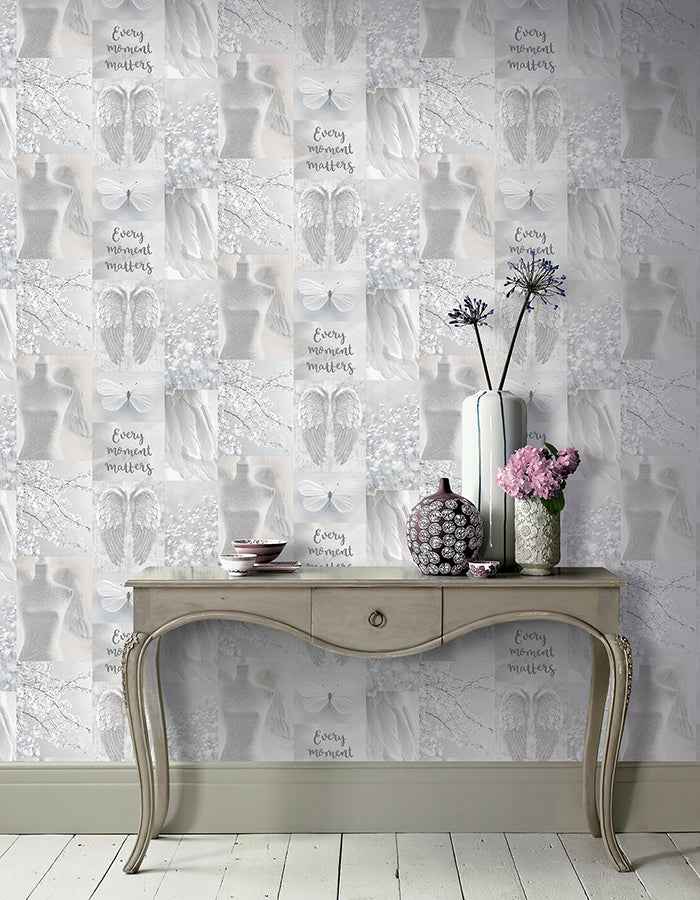 Chou Light Grey Inspirational Wallpaper - York Wallcoverings - AH692800 - York Wallcoverings Wallpaper