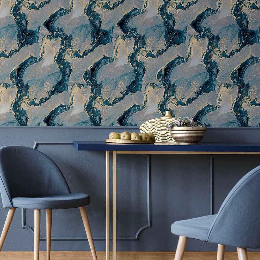 Ursula Dark Blue Abstract Wallpaper - York Wallcoverings - AH693404 - York Wallcoverings Wallpaper