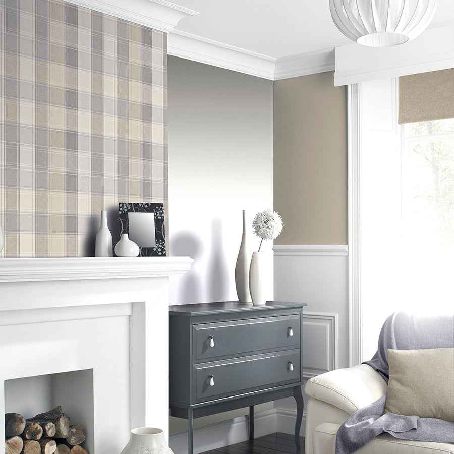 Geraldine Grey Plaid Wallpaper - York Wallcoverings - AH901902 - York Wallcoverings Wallpaper