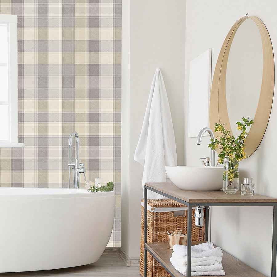 Geraldine Grey Plaid Wallpaper - York Wallcoverings - AH901902 - York Wallcoverings Wallpaper