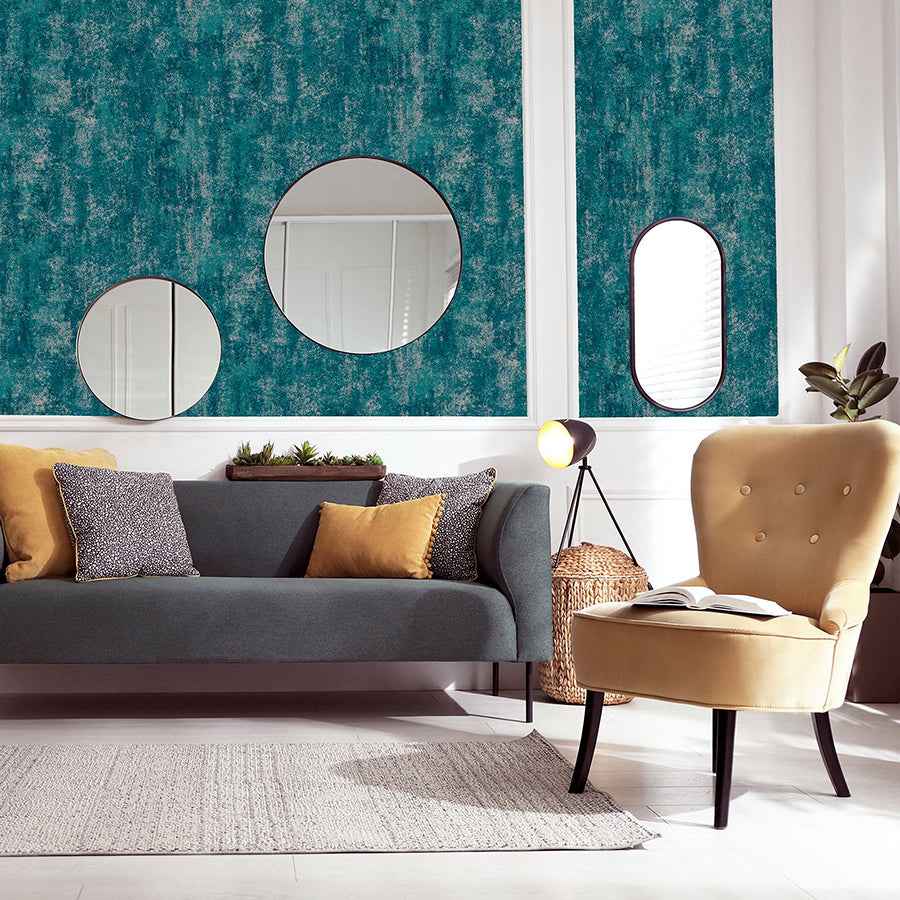 Velour Teal Distressed Wallpaper - York Wallcoverings - AH904005 - York Wallcoverings Wallpaper