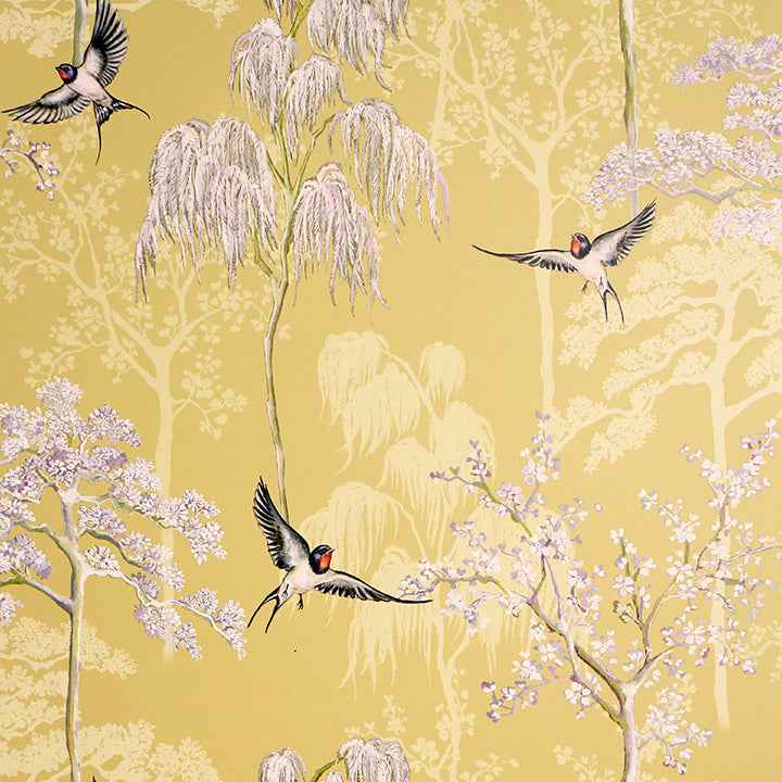 Asuka Yellow Sparrow Forest Wallpaper - York Wallcoverings - AH908002 - York Wallcoverings Wallpaper