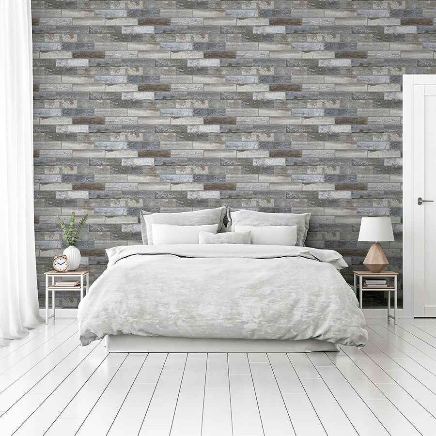 Wallace Grey Wood Tile Wallpaper - York Wallcoverings - AH908908 - York Wallcoverings Wallpaper