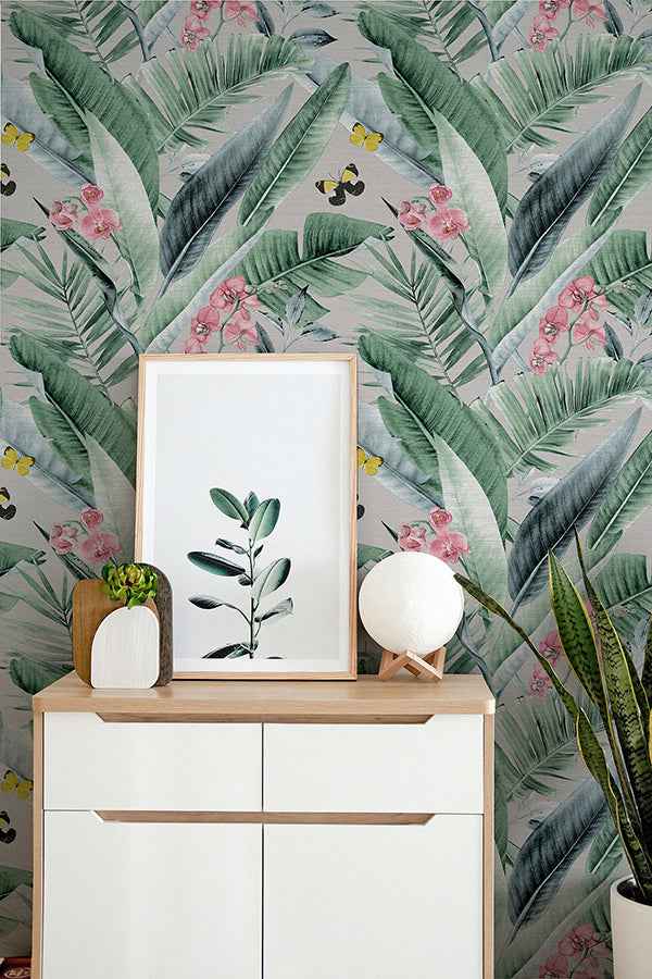Miriam Grey Tropical Wallpaper - York Wallcoverings - AH909404 - York Wallcoverings Wallpaper