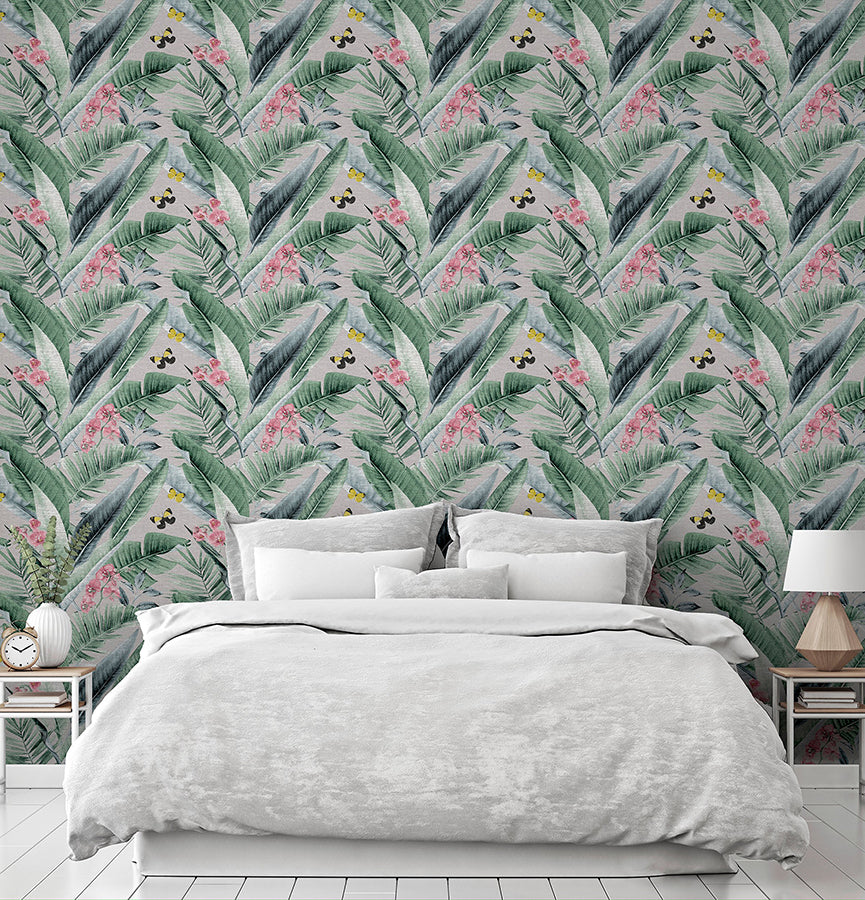 miriam-grey-tropical-wallpaper-york-wallcoverings-ah909404 - York Wallcoverings Wallpaper