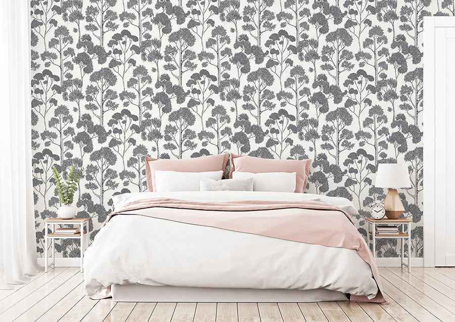Blanche Silver Trees Wallpaper - York Wallcoverings - AH909505 - York Wallcoverings Wallpaper