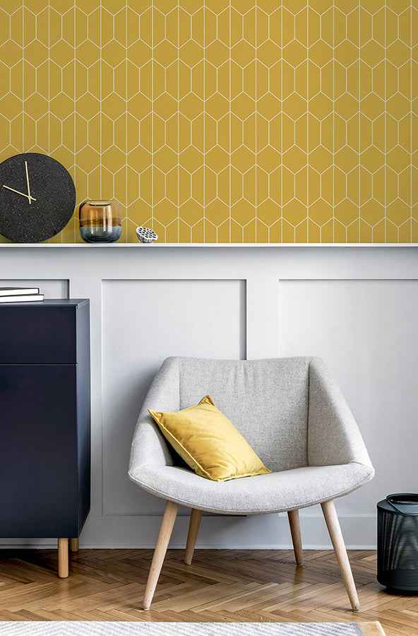 Orson Yellow Trellis Wallpaper - York Wallcoverings - AH909701 - York Wallcoverings Wallpaper
