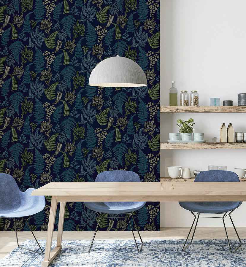 Jerome Blue Botanical Wallpaper - York Wallcoverings - AH909800 - York Wallcoverings Wallpaper