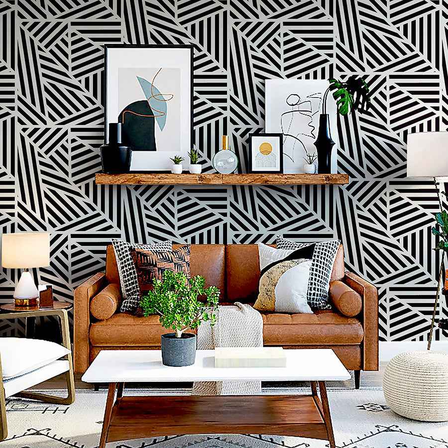 Oswald Black Striped Geometric Wallpaper - York Wallcoverings - AH910004 - York Wallcoverings Wallpaper