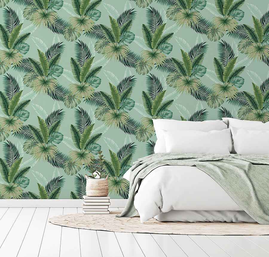 Miami Mint Palms Wallpaper - York Wallcoverings - AH921406 - York Wallcoverings Wallpaper