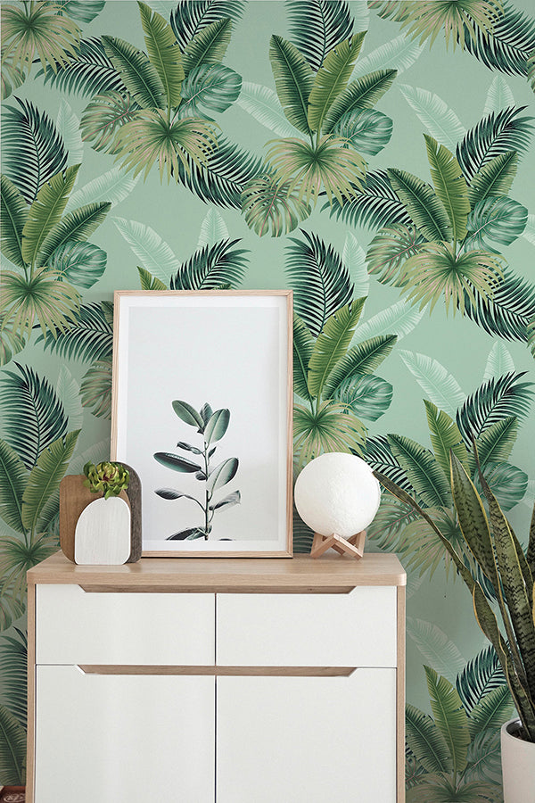 miami-mint-palms-wallpaper-york-wallcoverings-ah921406 - York Wallcoverings Wallpaper
