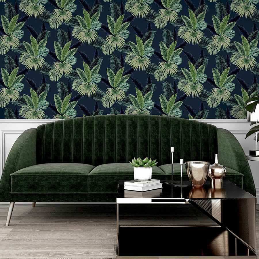 Miami Navy Palms Wallpaper - York Wallcoverings - AH921407 - York Wallcoverings Wallpaper