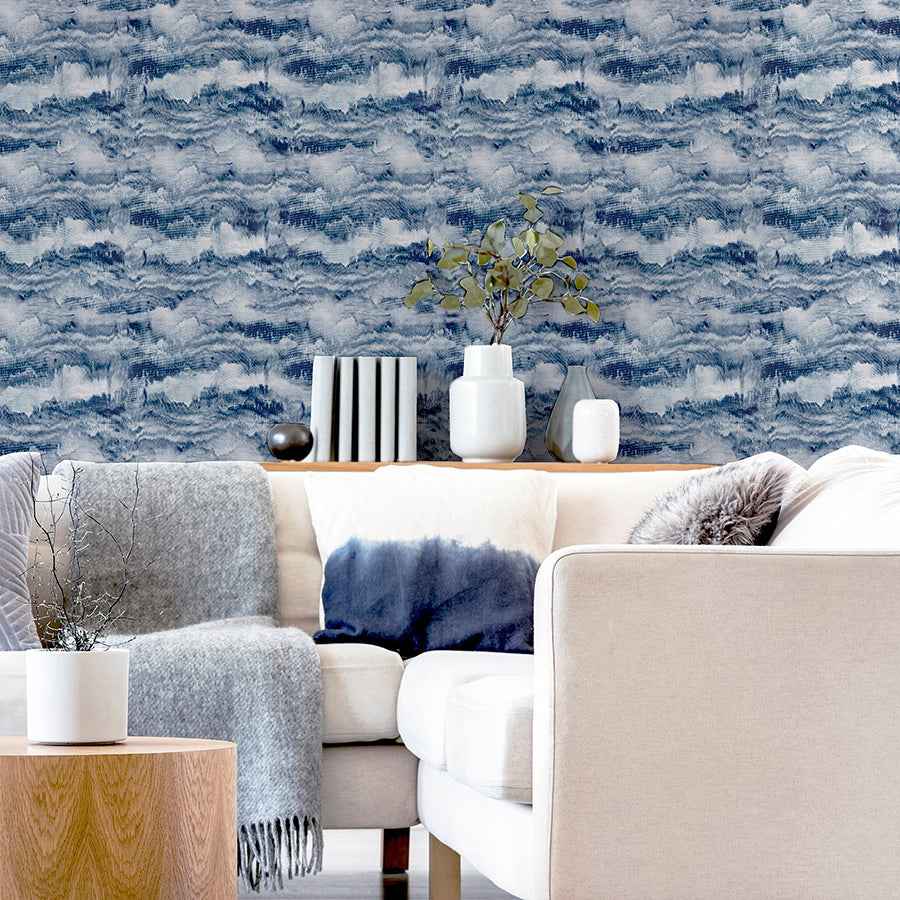 Irene Navy Painted Canvas Wallpaper - York Wallcoverings - AH921606 - York Wallcoverings Wallpaper