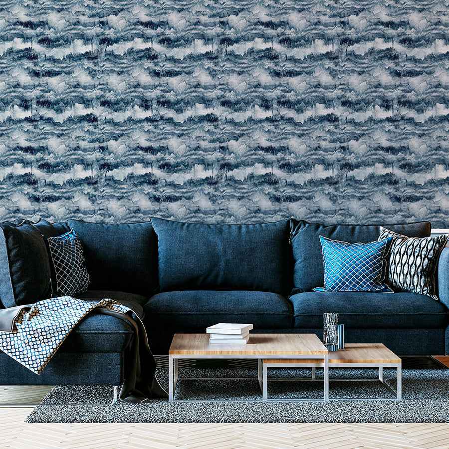 Irene Navy Painted Canvas Wallpaper - York Wallcoverings - AH921606 - York Wallcoverings Wallpaper