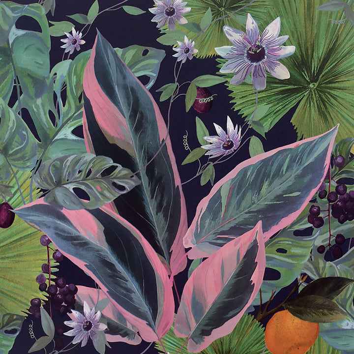 Etta Navy Tropical Wallpaper - York Wallcoverings - AH921703