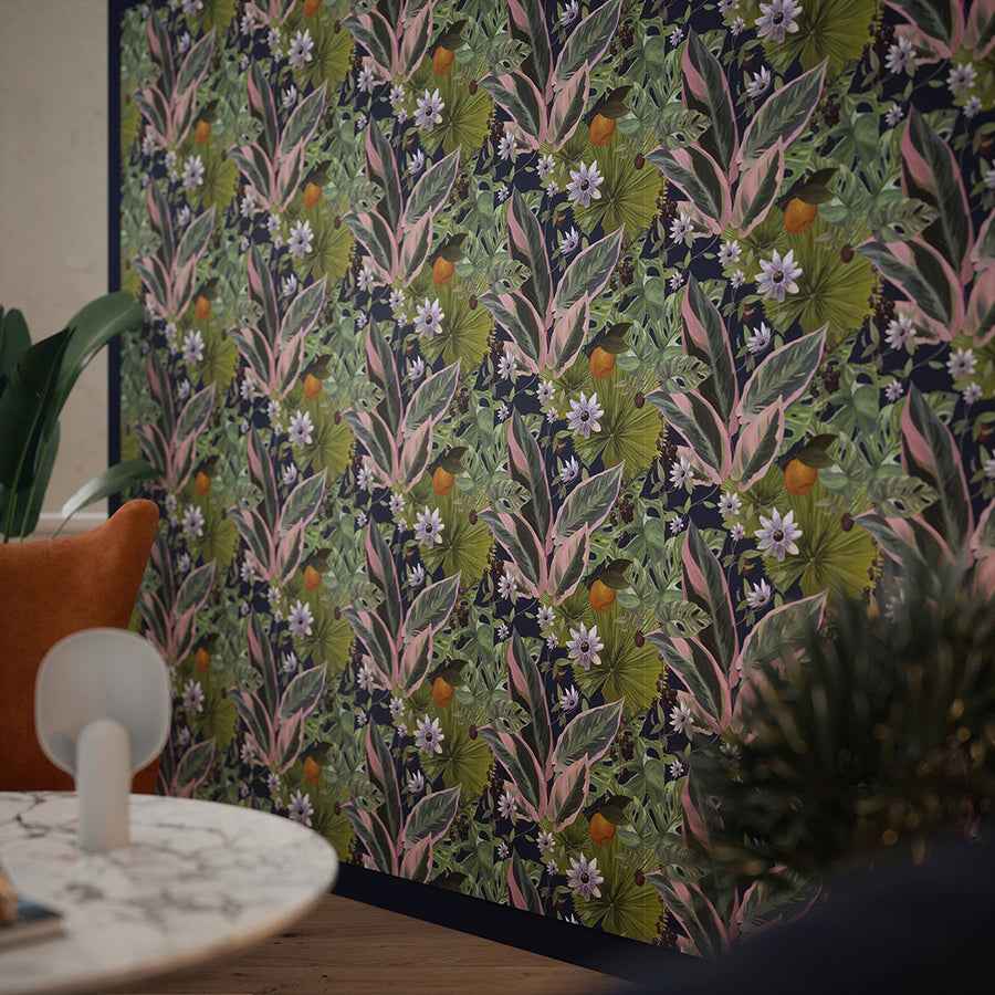 Etta Navy Tropical Wallpaper - York Wallcoverings - AH921703 - York Wallcoverings Wallpaper