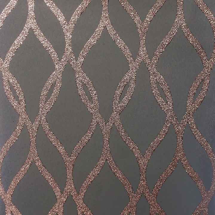 Ava Rose Gold Glittering Ogee Wallpaper - York Wallcoverings - AH921803