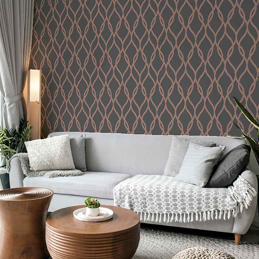 Ava Rose Gold Glittering Ogee Wallpaper - York Wallcoverings - AH921803 - York Wallcoverings Wallpaper