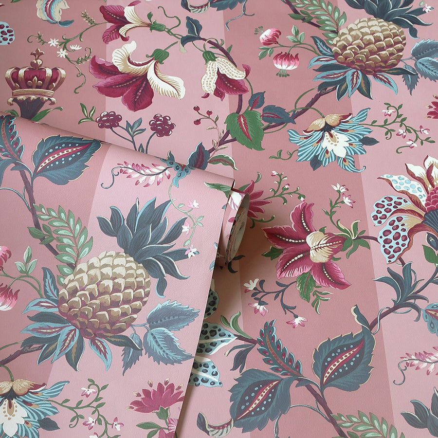 cornelia-pink-floral-stripe-wallpaper-york-wallcoverings-ah922802 - York Wallcoverings Wallpaper