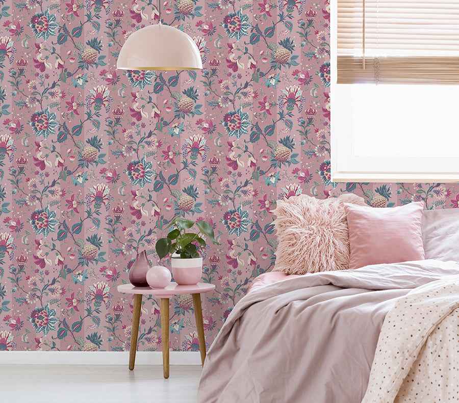 Cornelia Pink Floral Stripe Wallpaper - York Wallcoverings - AH922802 - York Wallcoverings Wallpaper