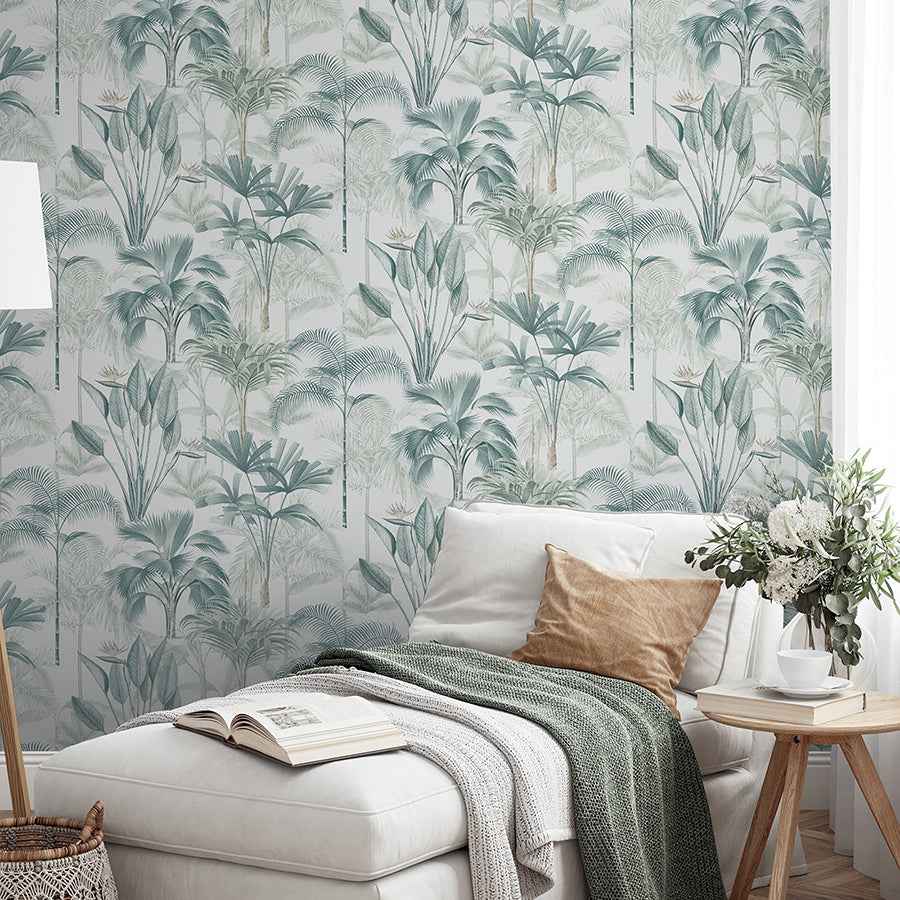 Freda Green Palm Trees Wallpaper - York Wallcoverings - AH922908 - York Wallcoverings Wallpaper