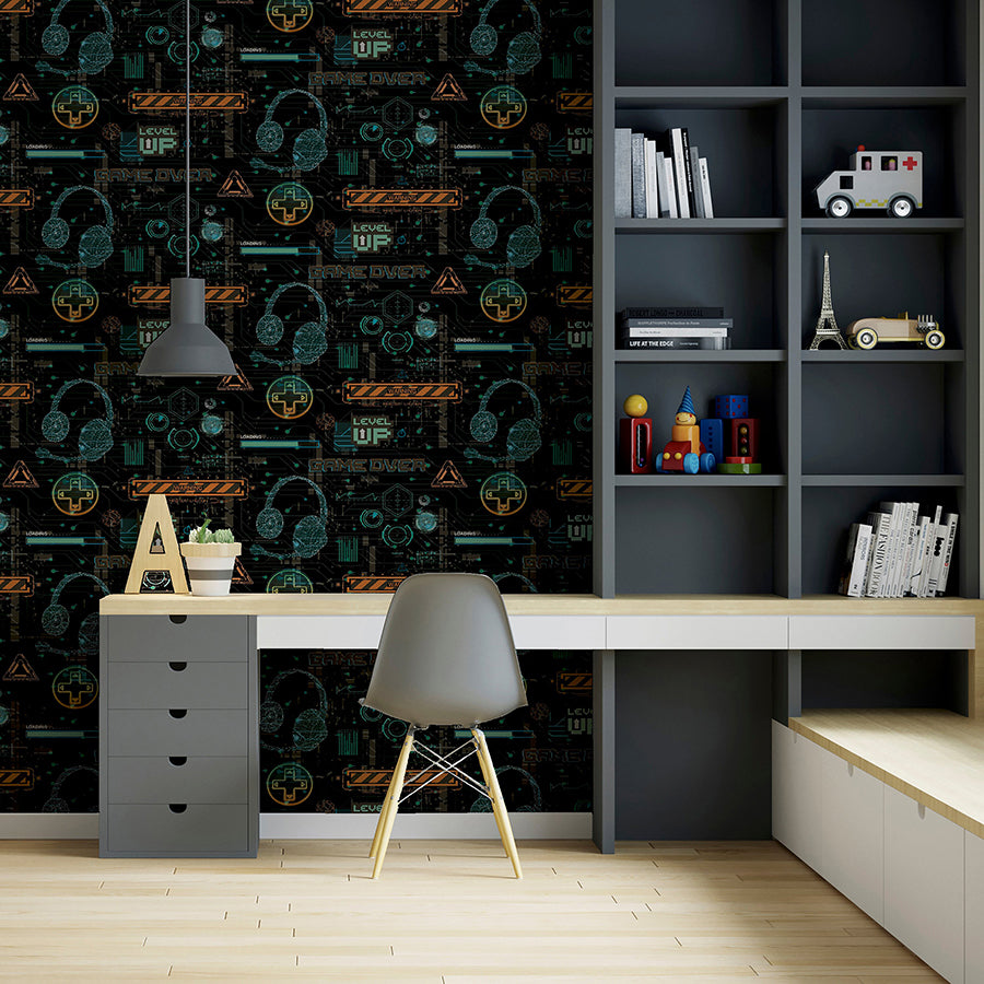 casper-black-gamer-wallpaper-york-wallcoverings-ah923707 - York Wallcoverings Wallpaper