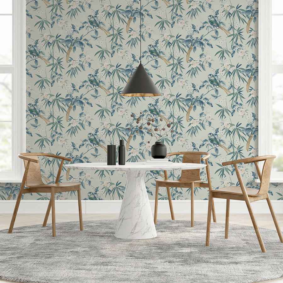 Suzume Teal Birds and Blooms Wallpaper - York Wallcoverings - AH924500 - York Wallcoverings Wallpaper