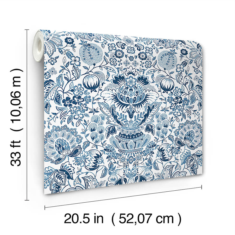 blanche-blue-floral-damask-wallpaper-york-wallcoverings-4147-27372 - York Wallcoverings Wallpaper